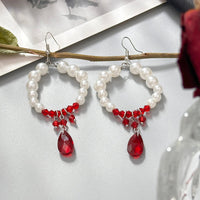 Thumbnail for Chic Pearl Hoop Dangle Crystal Blood Drop Earrings - ArtGalleryZen