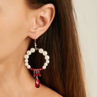 Thumbnail for Chic Pearl Hoop Dangle Crystal Blood Drop Earrings - ArtGalleryZen