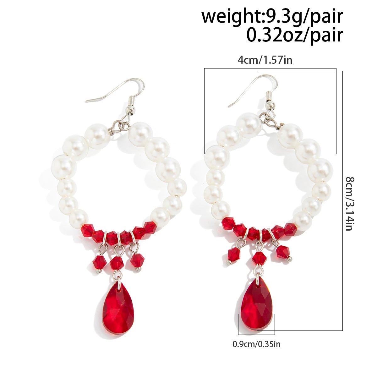 Chic Pearl Hoop Dangle Crystal Blood Drop Earrings - ArtGalleryZen