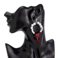 Thumbnail for Chic Pearl Hoop Dangle Crystal Blood Drop Earrings - ArtGalleryZen