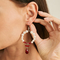 Thumbnail for Chic Pearl Hoop Dangle Crystal Blood Drop Earrings - ArtGalleryZen