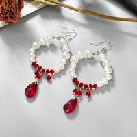 Thumbnail for Chic Pearl Hoop Dangle Crystal Blood Drop Earrings - ArtGalleryZen