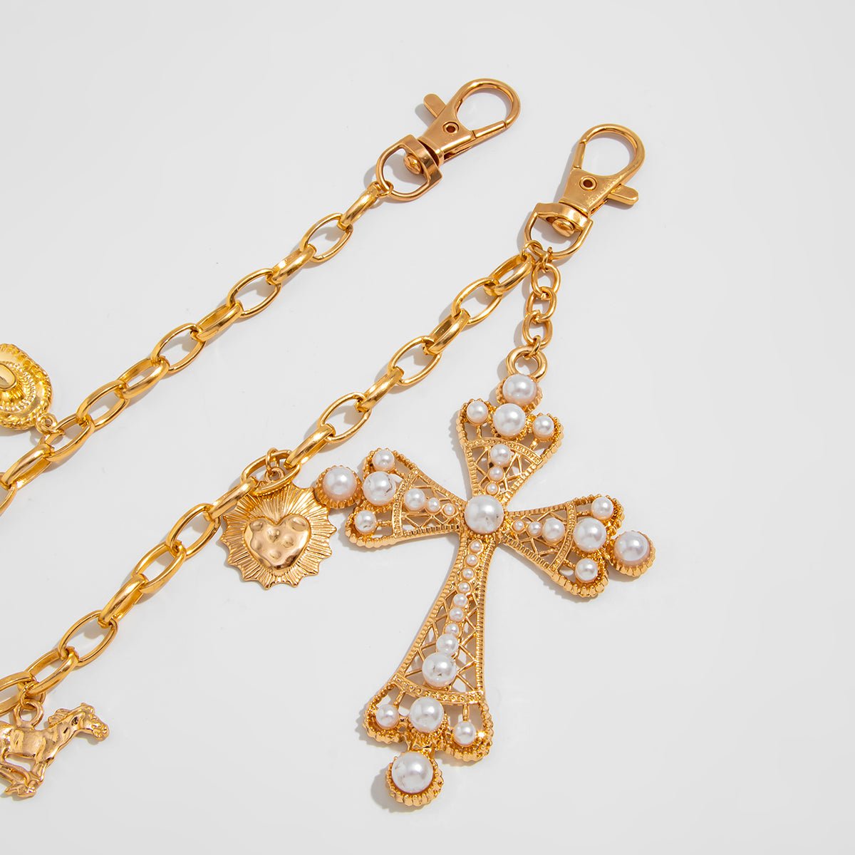 Chic Pearl Inlaid Cross Cowboy Hat Cactus Pendant Trouser Chain - ArtGalleryZen