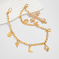 Thumbnail for Chic Pearl Inlaid Cross Cowboy Hat Cactus Pendant Trouser Chain - ArtGalleryZen