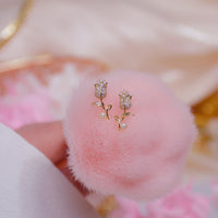 Thumbnail for Chic Pearl Inlaid Crystal Tulip Earrings - ArtGalleryZen
