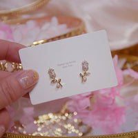 Thumbnail for Chic Pearl Inlaid Crystal Tulip Earrings - ArtGalleryZen