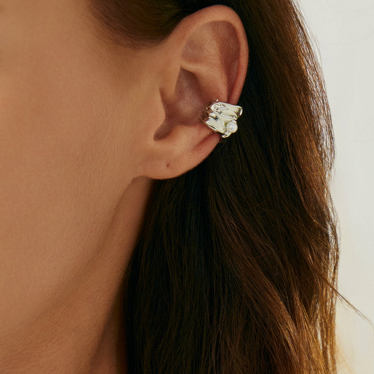 Chic Pearl Inlaid Pleated Ear Wrap Earring - ArtGalleryZen