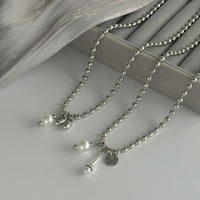 Thumbnail for Chic Pearl Round Disk Pendant Ball Chain Necklace Set - ArtGalleryZen