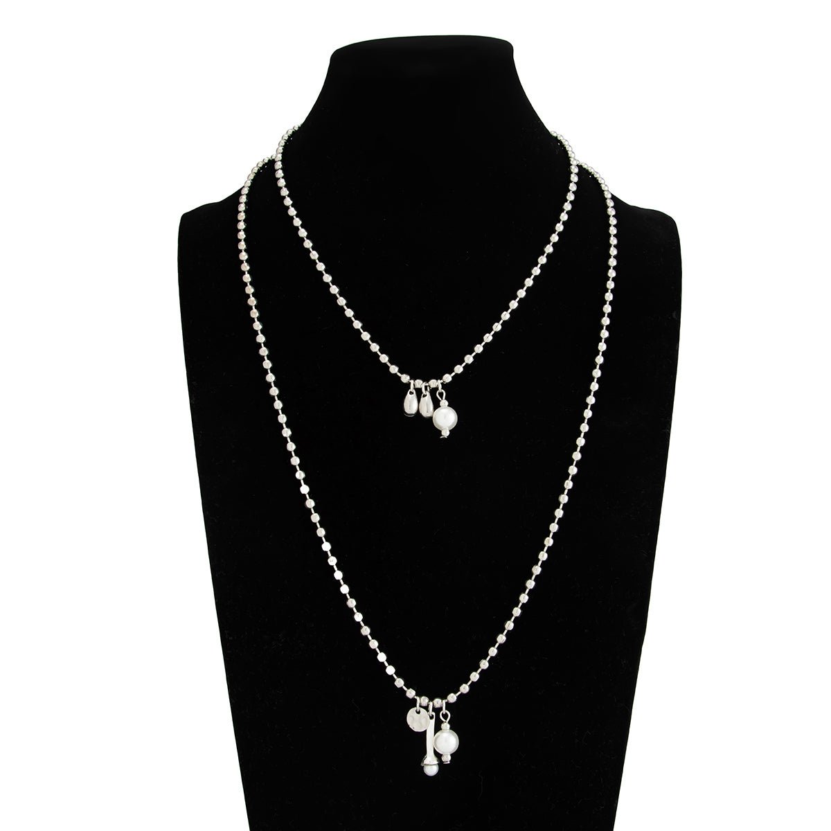 Chic Pearl Round Disk Pendant Ball Chain Necklace Set - ArtGalleryZen