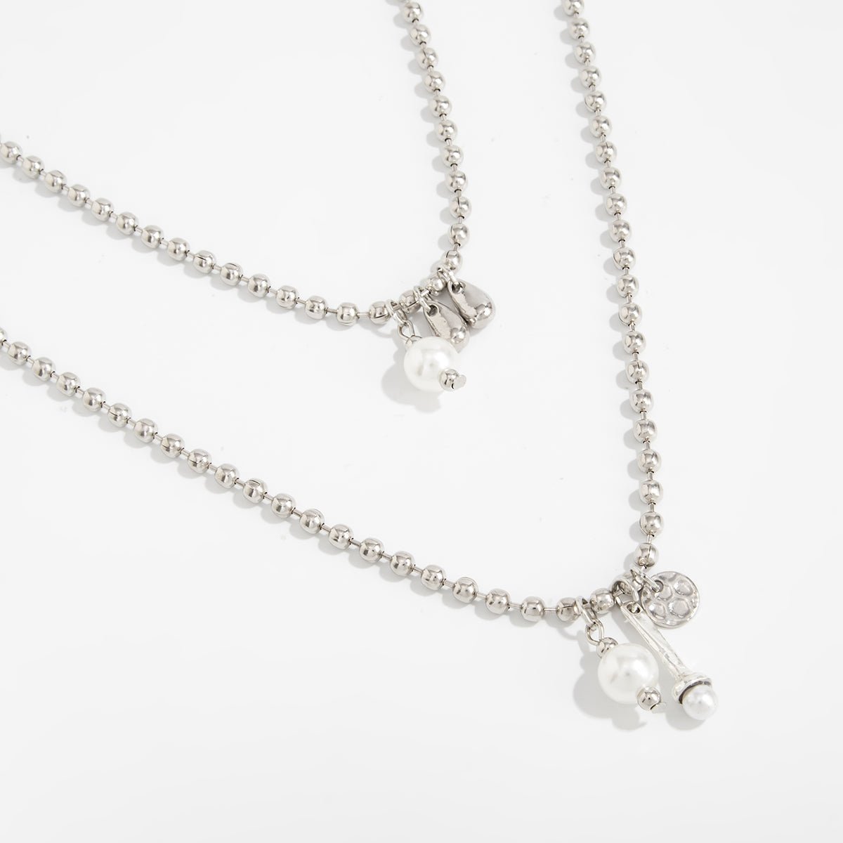 Chic Pearl Round Disk Pendant Ball Chain Necklace Set - ArtGalleryZen