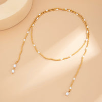 Thumbnail for Chic Pearl Square Beaded Long Chain Necklace - ArtGalleryZen