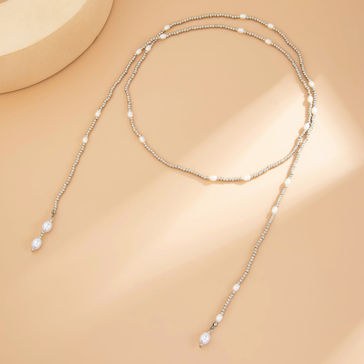 Chic Pearl Square Beaded Long Chain Necklace - ArtGalleryZen