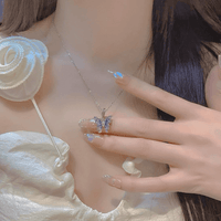 Thumbnail for Chic Pink Blue Gradient Enamel Butterfly Necklace - ArtGalleryZen