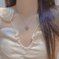 Thumbnail for Chic Pink Blue Gradient Enamel Butterfly Necklace - ArtGalleryZen