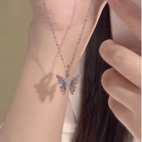 Thumbnail for Chic Pink Blue Gradient Enamel Butterfly Necklace - ArtGalleryZen