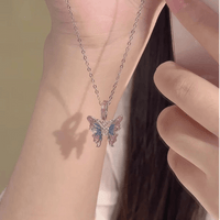 Thumbnail for Chic Pink Blue Gradient Enamel Butterfly Necklace