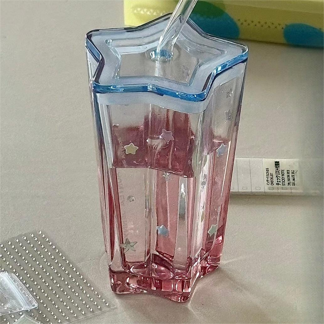 Chic Pink Blue Gradient Lucky Star Crystal Cup - ArtGalleryZen