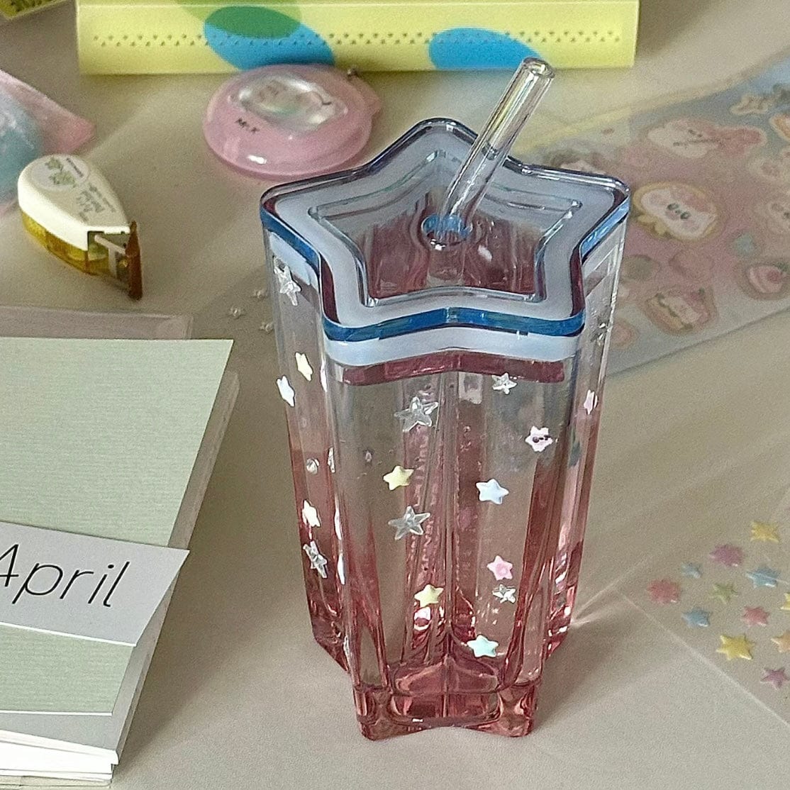 Chic Pink Blue Gradient Lucky Star Crystal Cup - ArtGalleryZen