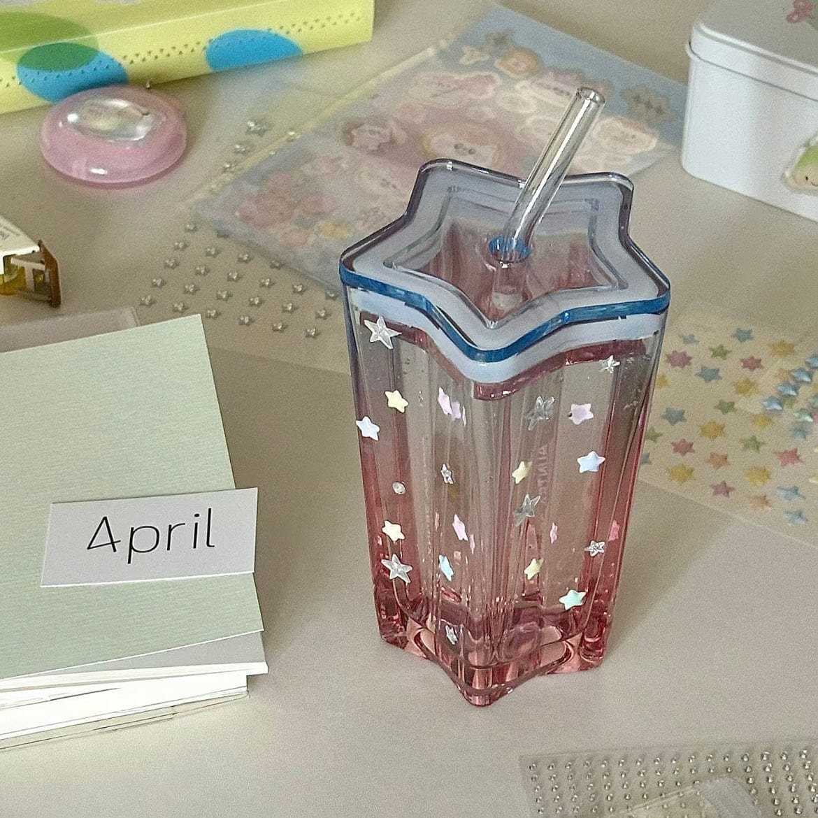 Chic Pink Blue Gradient Lucky Star Crystal Cup - ArtGalleryZen