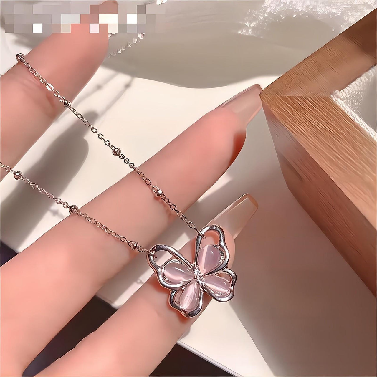 Chic Pink Cats Eye Stone Butterfly Necklace - ArtGalleryZen