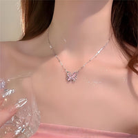 Thumbnail for Chic Pink Cats Eye Stone Butterfly Necklace - ArtGalleryZen