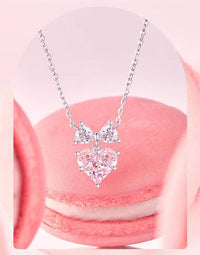 Thumbnail for Chic Pink Crystal Bowknot Heart Necklace - ArtGalleryZen