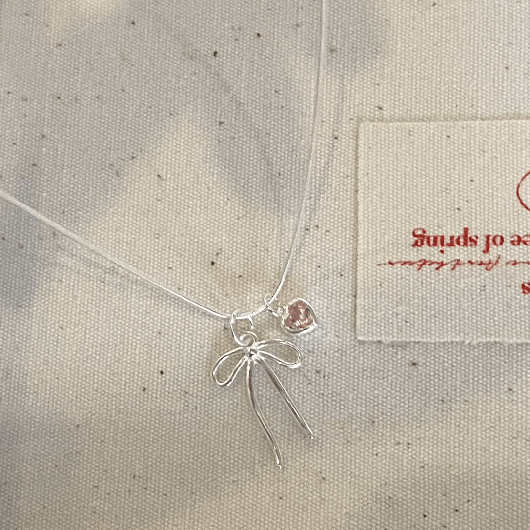 Chic Pink Crystal Heart Bowknot Pendant Necklace - ArtGalleryZen