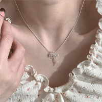 Thumbnail for Chic Pink Crystal Heart Bowknot Pendant Necklace - ArtGalleryZen