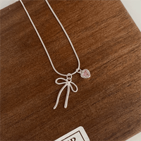 Thumbnail for Chic Pink Crystal Heart Bowknot Pendant Necklace - ArtGalleryZen