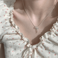 Thumbnail for Chic Pink Crystal Heart Bowknot Pendant Necklace - ArtGalleryZen