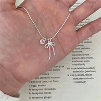 Thumbnail for Chic Pink Crystal Heart Bowknot Pendant Necklace