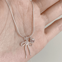 Thumbnail for Chic Pink Crystal Heart Bowknot Pendant Necklace