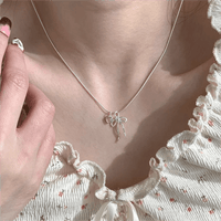 Thumbnail for Chic Pink Crystal Heart Bowknot Pendant Necklace