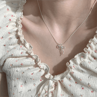 Thumbnail for Chic Pink Crystal Heart Bowknot Pendant Necklace