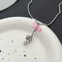 Thumbnail for Chic Pink Crystal Heart Ribbon Cat Pendant Necklace - ArtGalleryZen
