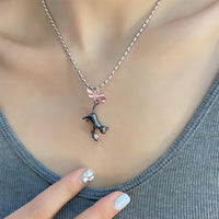 Thumbnail for Chic Pink Crystal Heart Ribbon Cat Pendant Necklace - ArtGalleryZen