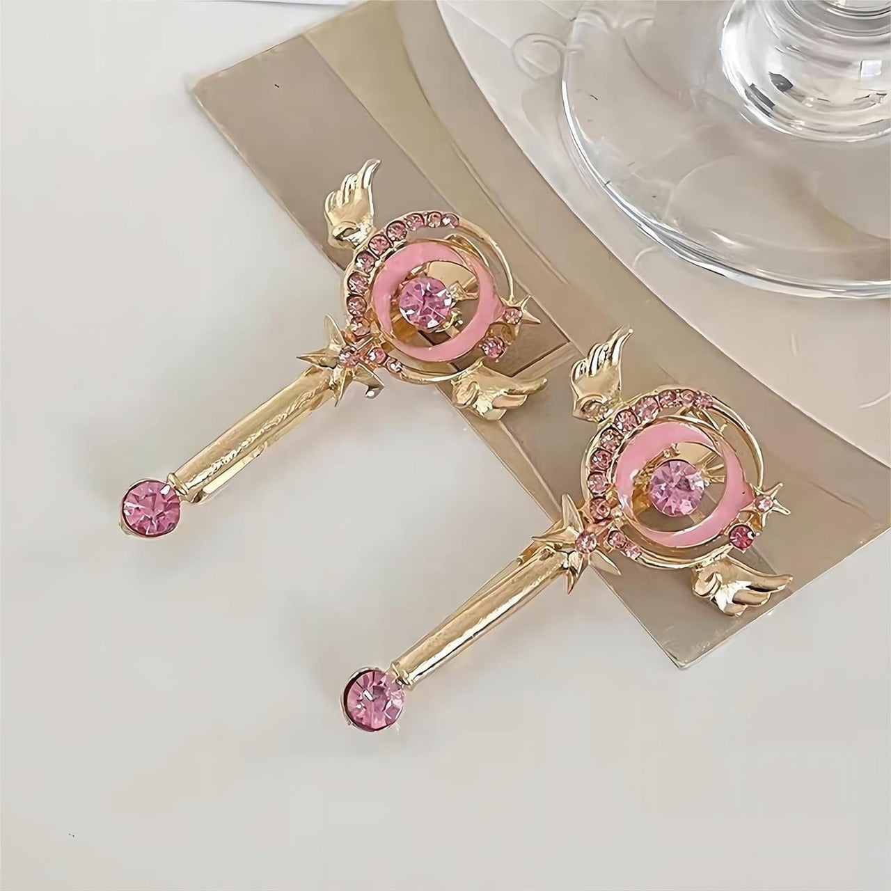 Chic Pink CZ Inlaid Sailor Moon Hair Clip - ArtGalleryZen