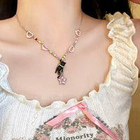 Thumbnail for Chic Pink Heart Star Kitty Pendant Necklace - ArtGalleryZen
