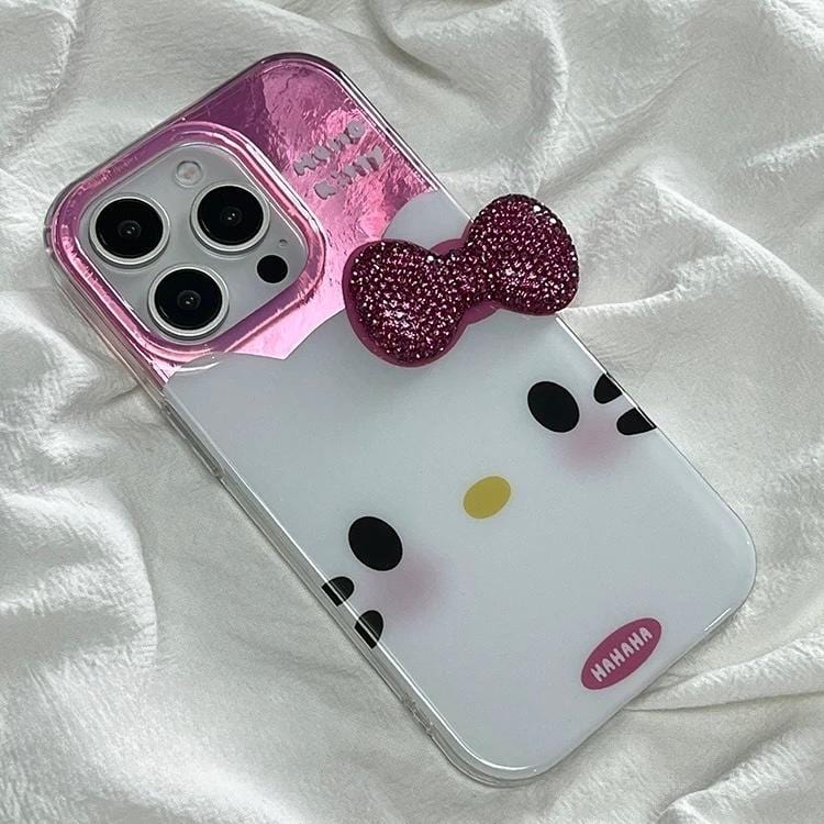 Chic Pink Rhinestone Bowknot Hello Kitty Phone Case