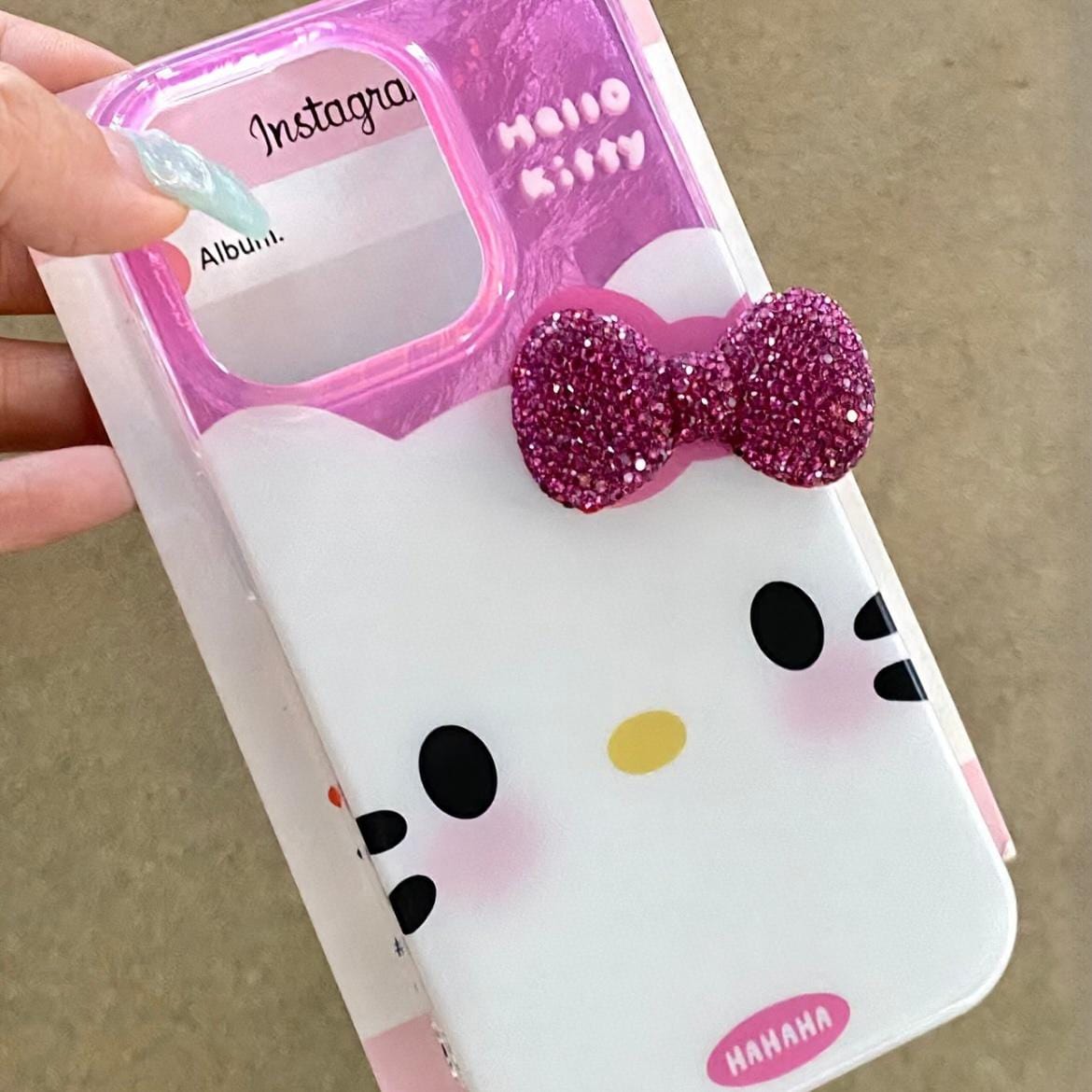 Chic Pink Rhinestone Bowknot Hello Kitty Phone Case