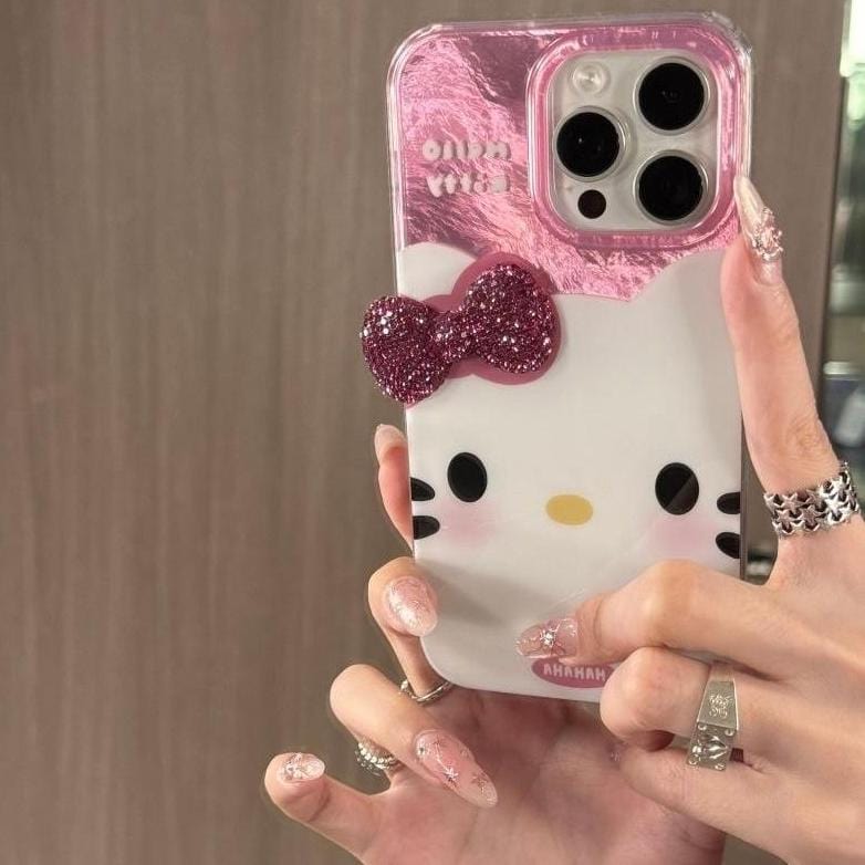 Chic Pink Rhinestone Bowknot Hello Kitty Phone Case