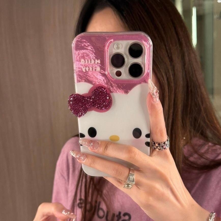 Chic Pink Rhinestone Bowknot Hello Kitty Phone Case