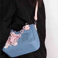 Thumbnail for Chic Pink Star Acrylic Chain Denim Shoulder Crossbody Bag - ArtGalleryZen