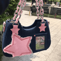 Thumbnail for Chic Pink Star Acrylic Chain Denim Shoulder Crossbody Bag - ArtGalleryZen