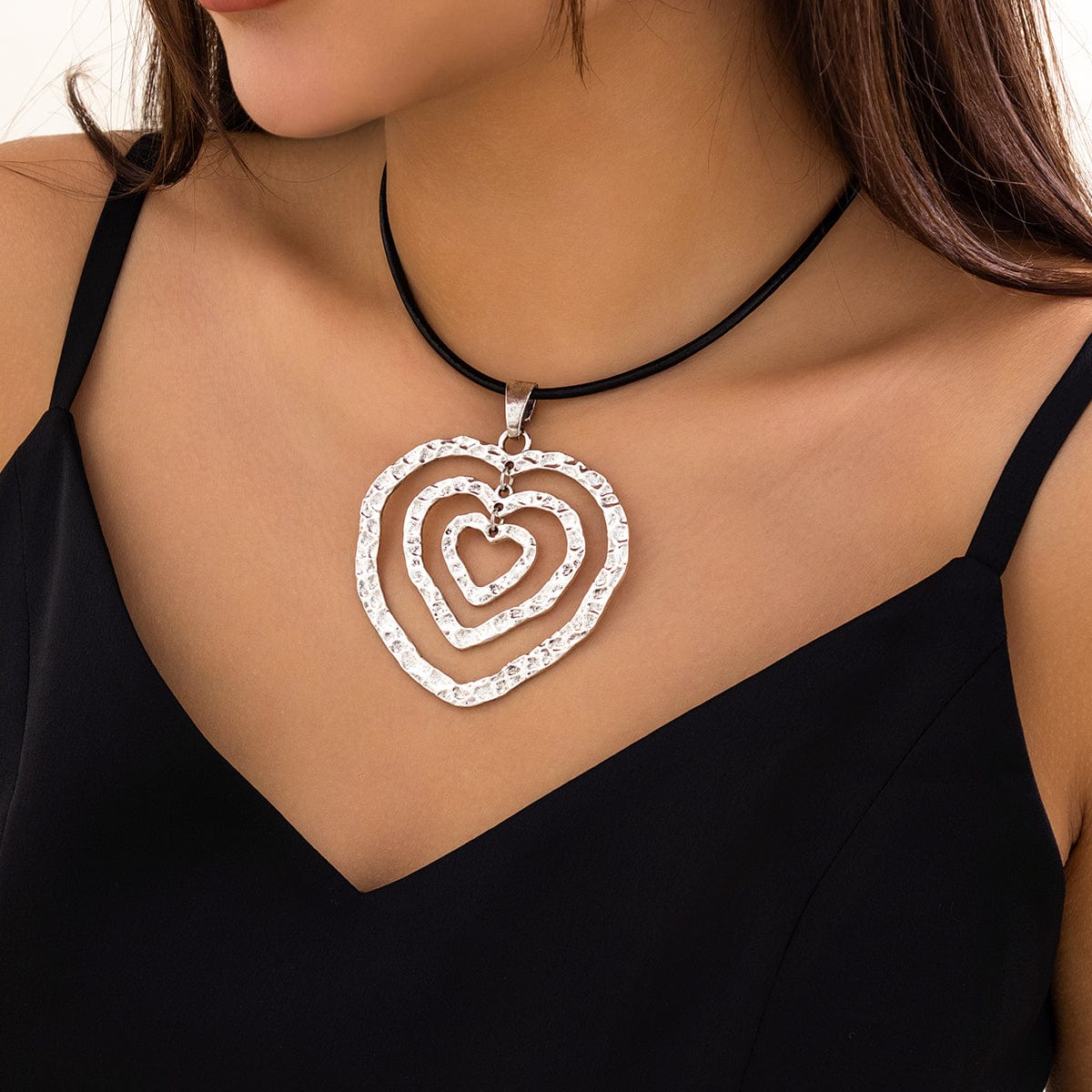 Chic PU Leather Triple Heart Pendant Necklace - ArtGalleryZen