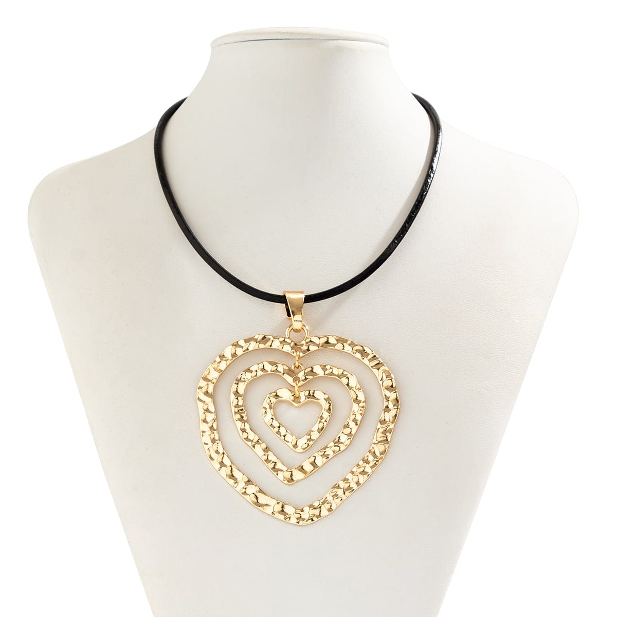 Chic PU Leather Triple Heart Pendant Necklace - ArtGalleryZen