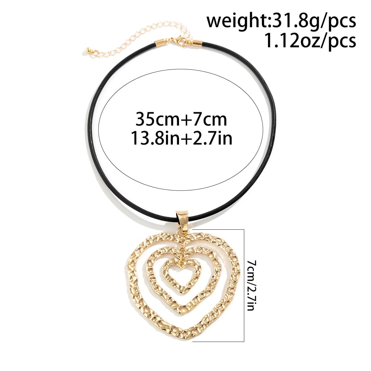 Chic PU Leather Triple Heart Pendant Necklace - ArtGalleryZen