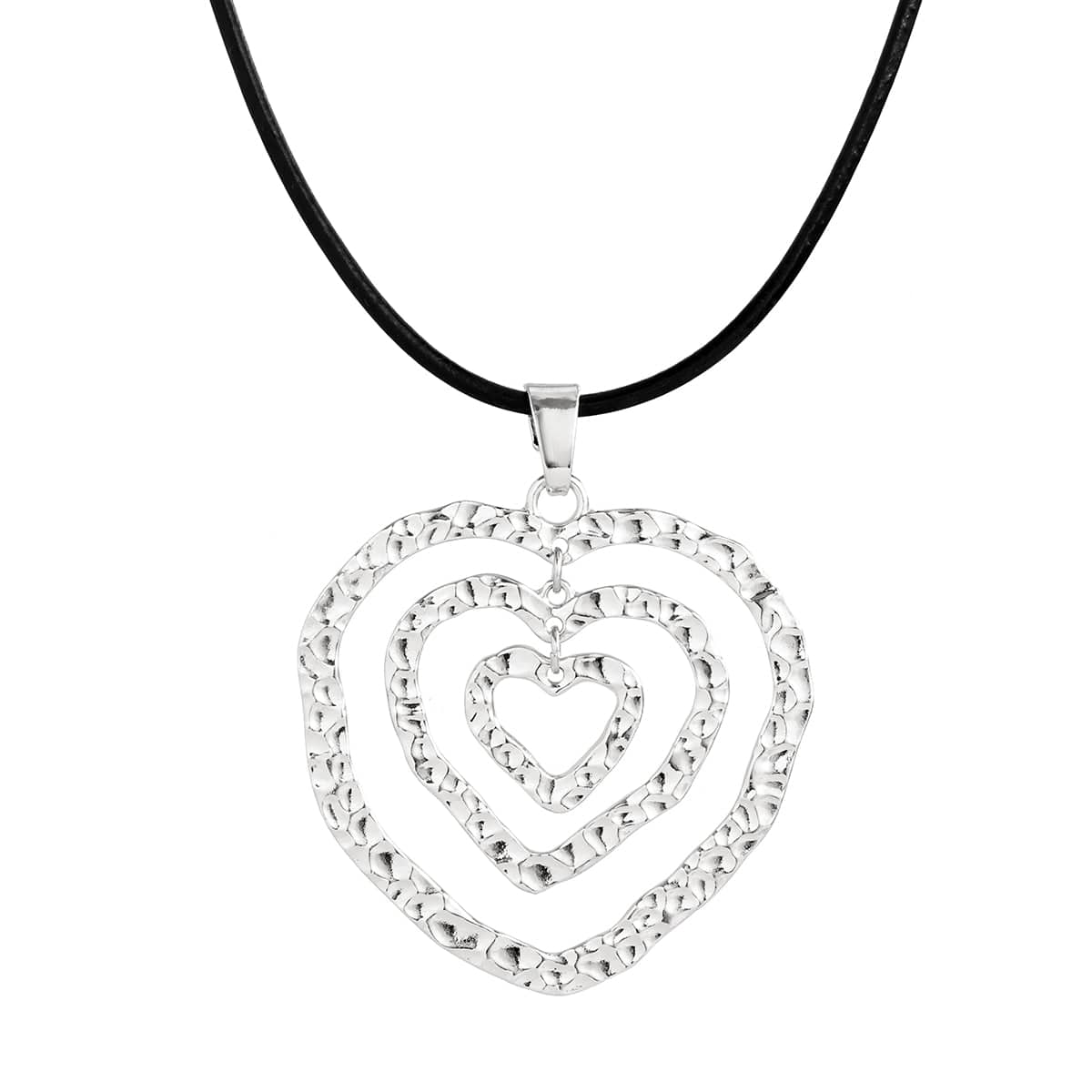 Chic PU Leather Triple Heart Pendant Necklace - ArtGalleryZen
