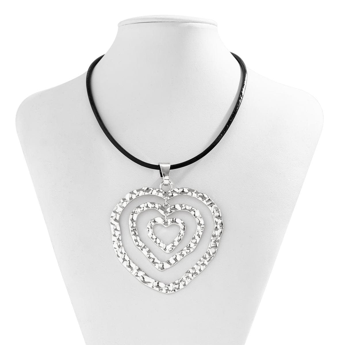 Chic PU Leather Triple Heart Pendant Necklace - ArtGalleryZen