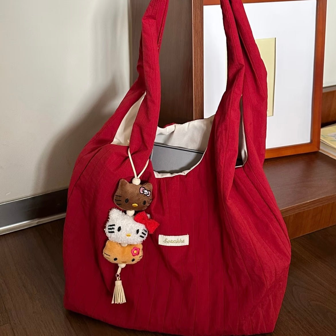 Chic Red Stripe Casual Shoulder Tote Bag - ArtGalleryZen